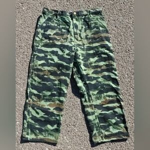 Big Bud Press Work Pants Size M Green Camouflage Elastic Waist Los Angeles 36x26